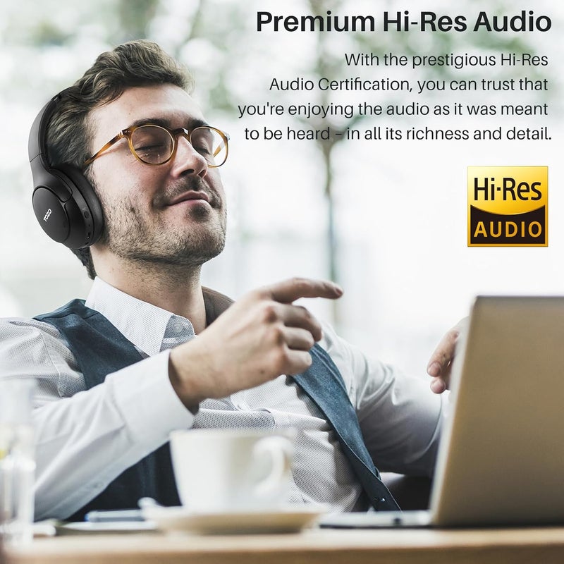 TOZO HT2 Hybrid Active Noise Cancelling Headphones - Wireless Over Ear Bluetooth with 60H Playtime, Hi-Res Audio, Custom EQ, Deep Bass, Comfort Fit Ear Cups - Black - Image 2