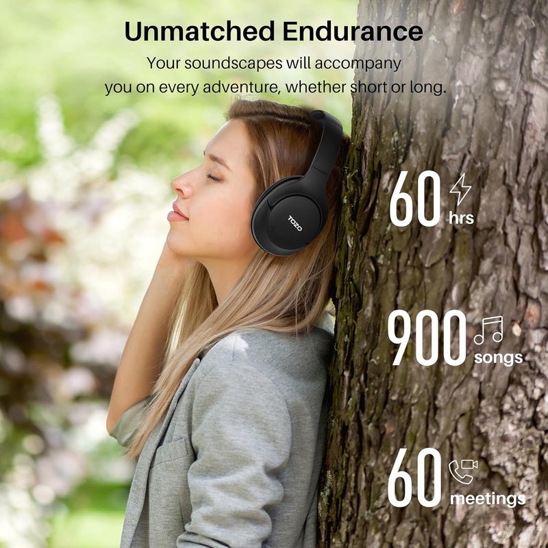 TOZO HT2 Hybrid Active Noise Cancelling Headphones - Wireless Over Ear Bluetooth with 60H Playtime, Hi-Res Audio, Custom EQ, Deep Bass, Comfort Fit Ear Cups - Black - Image 5