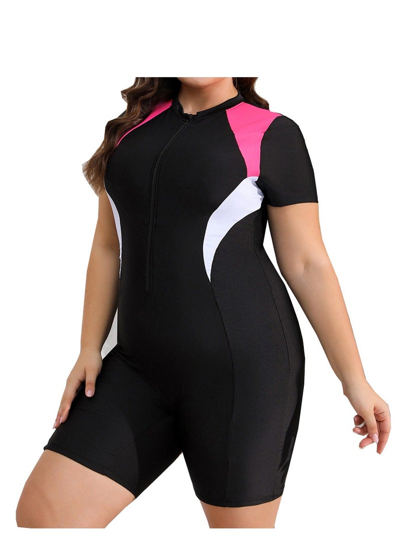 Al Aoyama Women's athletic swimsuit, one-piece with zipper, short-sleeve surf swimsuit, square-cut surf suit - Image 1