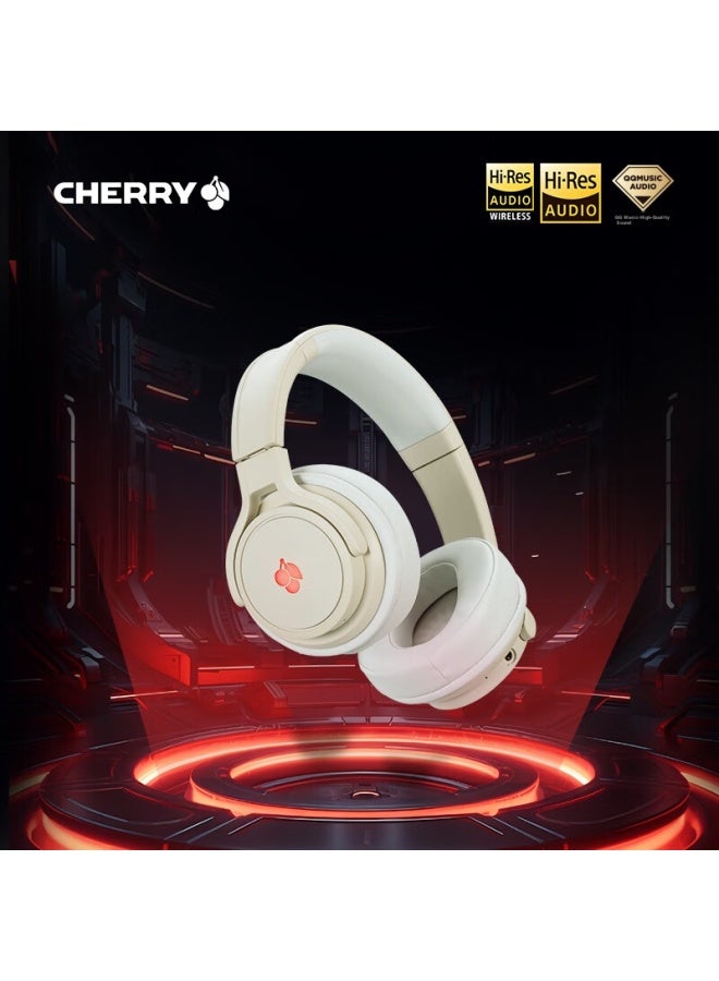Cherry Hw 2.2 Over-ear Three-mode Wireless Bluetooth Virtual 7.1 Surround Sound Headphones With Sound Positioning, Fps Gaming Headset, All-platform Compatible, Spring Sand White - Image 1