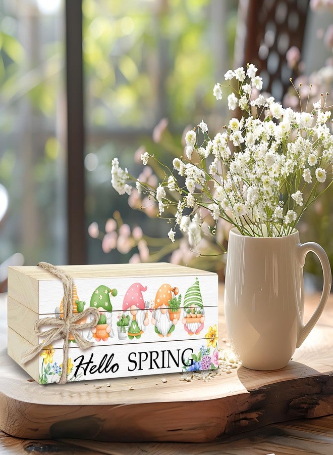 BXVRT Spring Wooden Decorative Book Stack, Spring Wildflowers Tiered Tray Decor, Spring Gnomes Faux Books Decor for Home Office Bedroom Table Shelf, Hello Spring Farmhouse Stacked Books Set Gifts -7 - Image 5