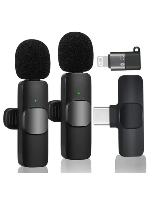 Professional Wireless Lavalier Microphone (2 Pcs) | Ideal for USB-C, IPhone, Smartphones, IPads and Macs with USB-C port, Android devices, laptops with USB-C Port | Auto Noise Reduction