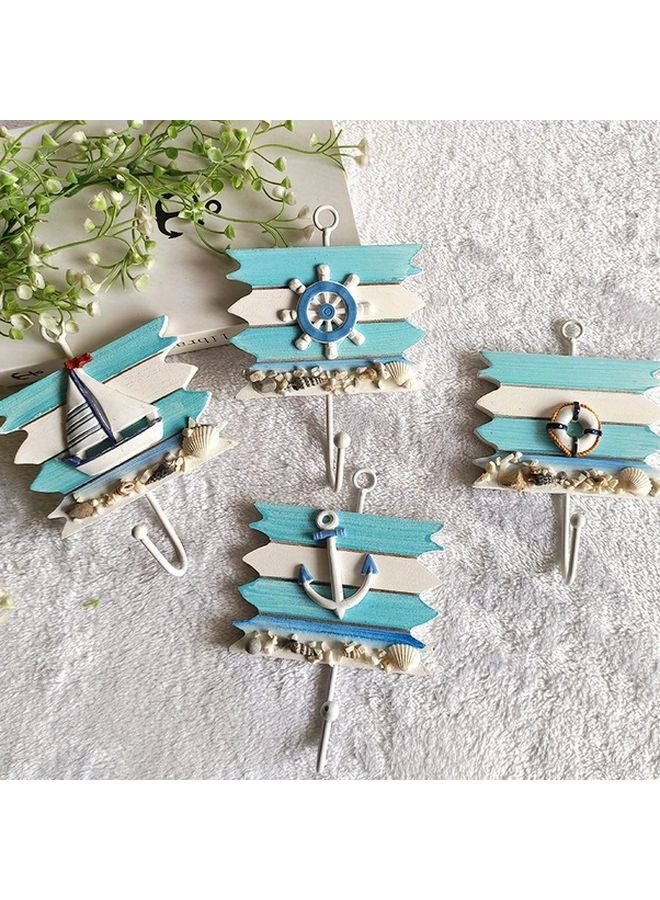 4 قطع خطافات حائط خشبية بحرية، ديكور محيطي، مراسي، قوارب، طوق نجاة للمنزل والعطلات - Image 4