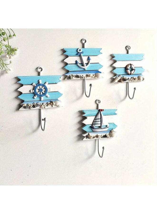 4 قطع خطافات حائط خشبية بحرية، ديكور محيطي، مراسي، قوارب، طوق نجاة للمنزل والعطلات - Image 2