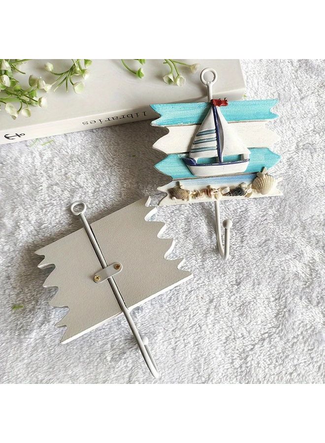 4 قطع خطافات حائط خشبية بحرية، ديكور محيطي، مراسي، قوارب، طوق نجاة للمنزل والعطلات - Image 5