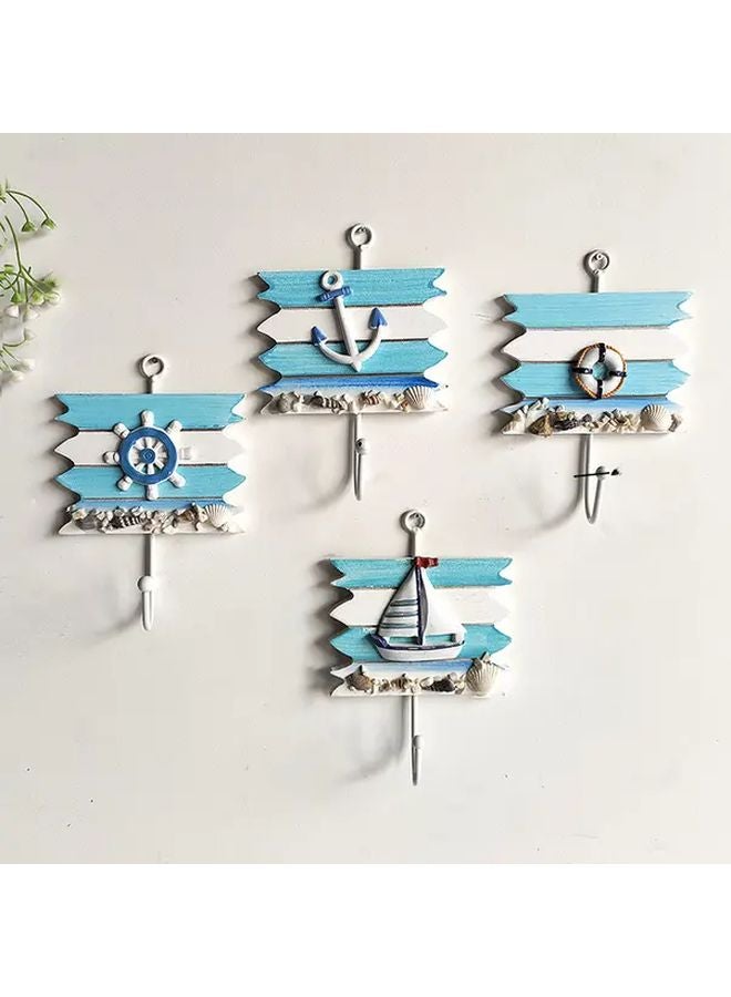 4 قطع خطافات حائط خشبية بحرية، ديكور محيطي، مراسي، قوارب، طوق نجاة للمنزل والعطلات - Image 3