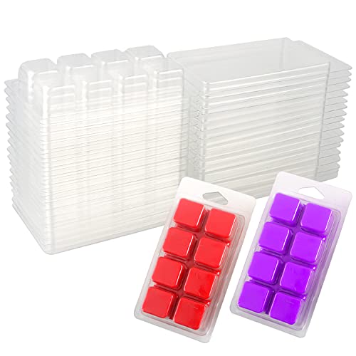 MILIVIXAY MILIVIXAY 100 Packs 8 Cavity Cubes Clamshells Wax Melt Containers for Tarts Clear Empty Plastic Wax Melt Molds
