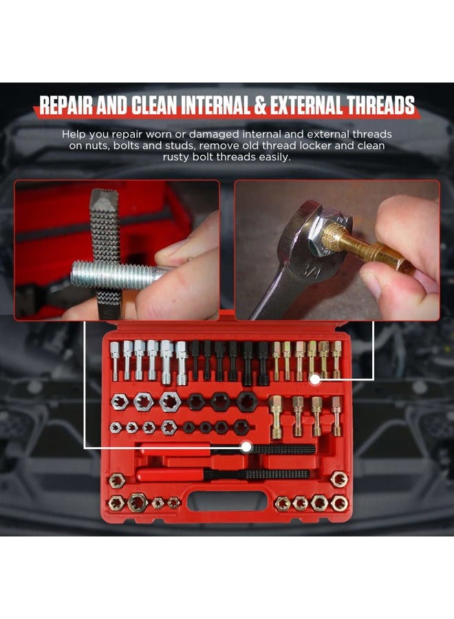 KAISAL Thread Chaser Set 48PCS Thread Repair Tool Kit UNC/UNF/Metric Thread Chaser Rethreading Kit Anti-rust Thread Restorer Kit with 24 Dies, 22 Taps and 2 Thread Files with Detachable Cap, Tap And Die Set - Image 3
