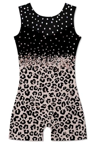 uideazone Toddler Gymnastics Leotards for Girls 2t 3t Cool Sparkly Gold Cheetah Ballet Unitards Kids Quick Dry Stretchy Biketards 2t-3t - Image 2