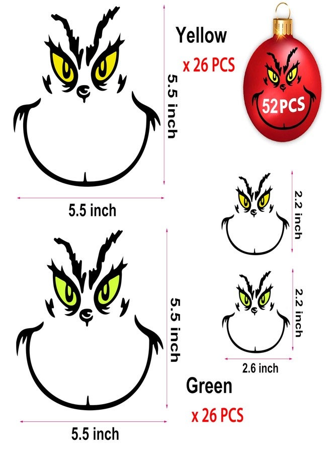 Finduat 52 Pcs Christmas Decorations Stickers for Ornaments, Waterproof Vinyl Sticker for The Home, Christmas Balls, Party Supplies, Water Bottles, Yellow and Green Eyes Face Decals - Image 2