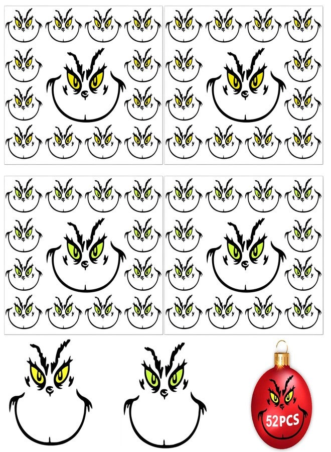 Finduat 52 Pcs Christmas Decorations Stickers for Ornaments, Waterproof Vinyl Sticker for The Home, Christmas Balls, Party Supplies, Water Bottles, Yellow and Green Eyes Face Decals - Image 1
