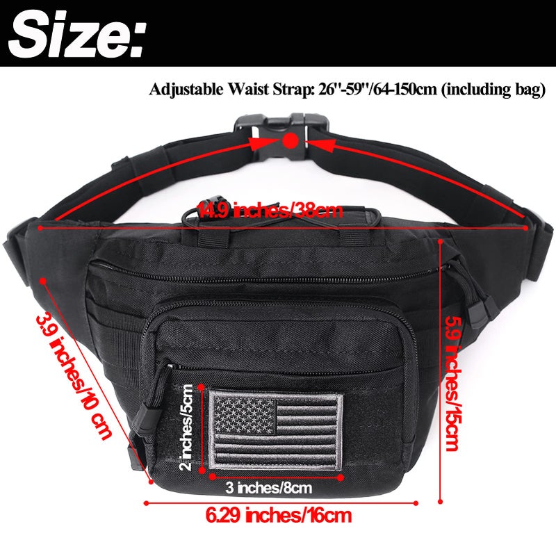 Meprona Tactical Fanny Pack, Military Waist Bag Hip Belt Bumbag Utility Bags for Outdoor Hiking Climbing Fishing with U.S Patch (Black) - Image 2