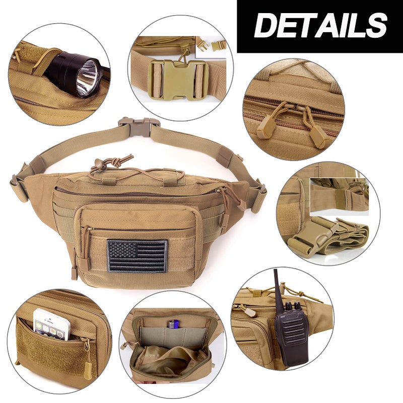 Meprona Tactical Fanny Pack, Military Waist Bag Hip Belt Bumbag Utility Bags for Outdoor Hiking Climbing Fishing with U.S Patch (Black) - Image 4