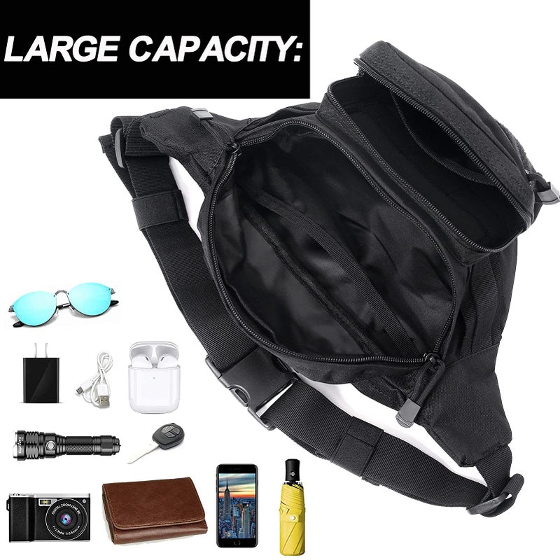Meprona Tactical Fanny Pack, Military Waist Bag Hip Belt Bumbag Utility Bags for Outdoor Hiking Climbing Fishing with U.S Patch (Black) - Image 3