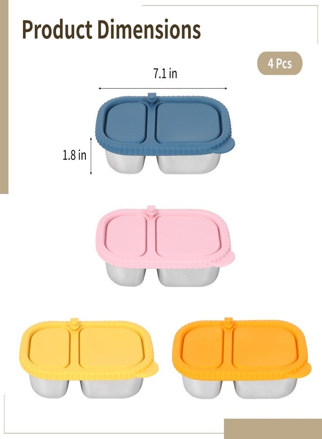 DORMIYA 4-Piece Stainless Steel Snack Boxes with 2 Compartments & Leakproof Silicone Lids, Portable, Reusable Food Storage for Nuts, Fruits, and On-the-Go Meals, 7.1 x 4.5 x 1.8 in - Image 5