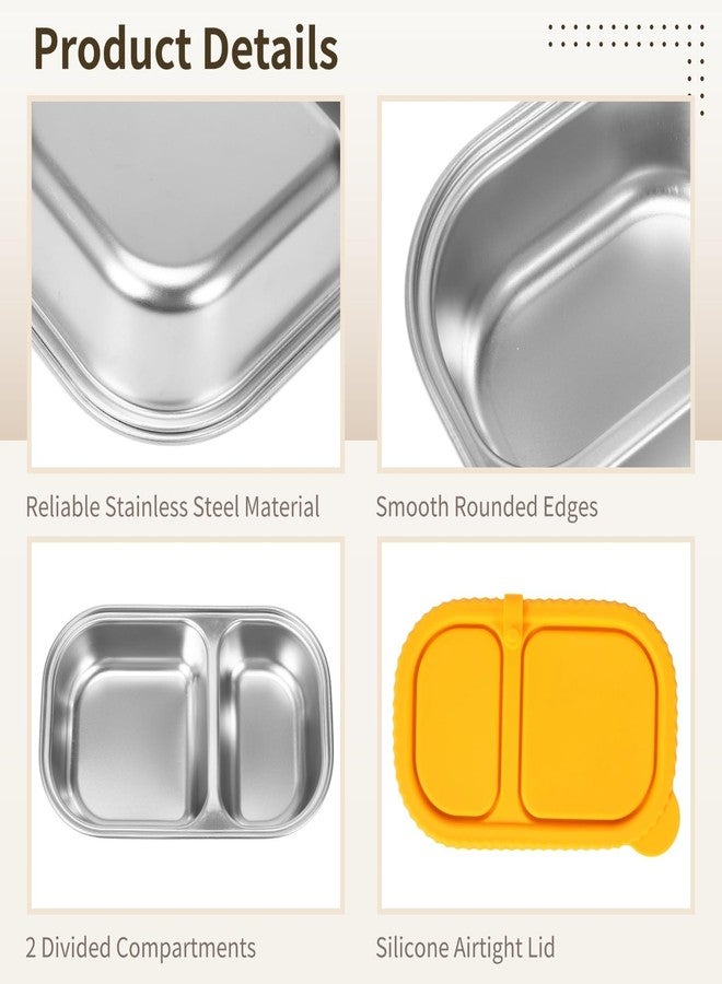 DORMIYA 4-Piece Stainless Steel Snack Boxes with 2 Compartments & Leakproof Silicone Lids, Portable, Reusable Food Storage for Nuts, Fruits, and On-the-Go Meals, 7.1 x 4.5 x 1.8 in - Image 4