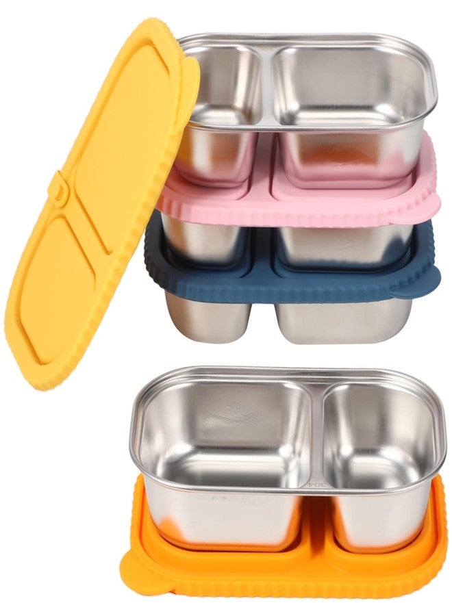 DORMIYA 4-Piece Stainless Steel Snack Boxes with 2 Compartments & Leakproof Silicone Lids, Portable, Reusable Food Storage for Nuts, Fruits, and On-the-Go Meals, 7.1 x 4.5 x 1.8 in - Image 2