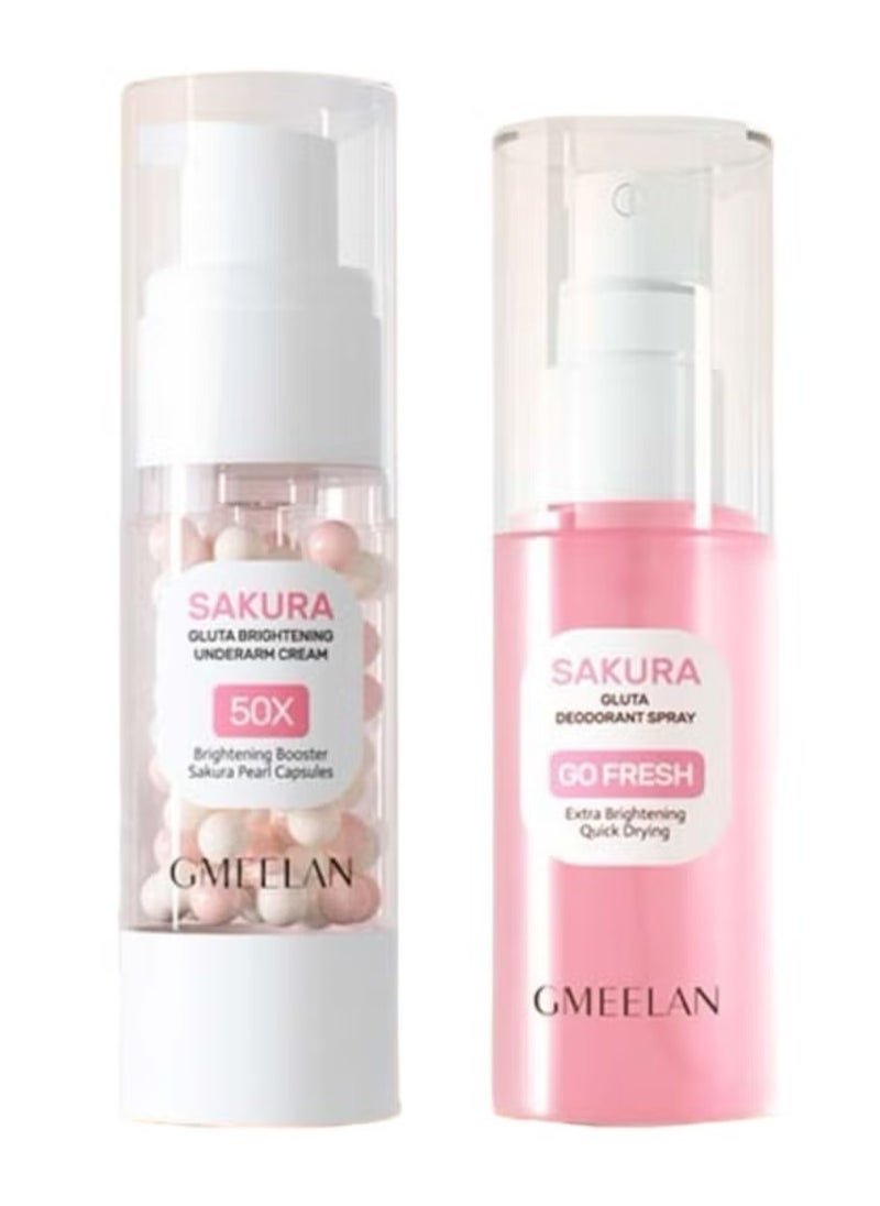 GMEELAN - GMEELAN Sakura Underarm Whitening Cream and Gluta Deodorant Spray Set 30g+50ml - Image 1