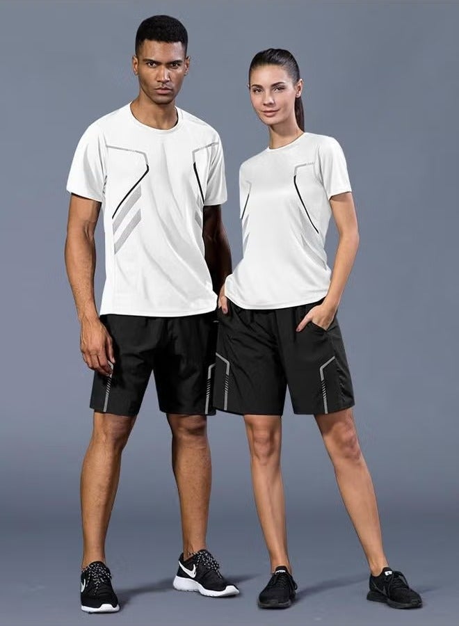 Jourvent Men's 2-Piece Sportswear Set, Summer Quick-Drying Running Gear, Short-Sleeve T-Shirt and Shorts, Fitness Training Outfit, Lightweight Athletic Clothing for Gym, Jogging, Cycling, and Outdoor Activities, Color: Gradient Green - Image 1