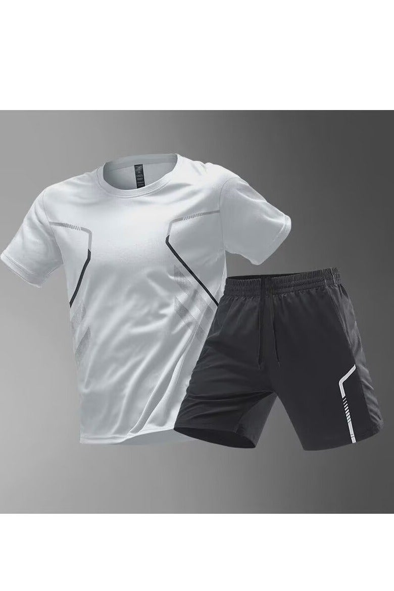 Jourvent Men's 2-Piece Sportswear Set, Summer Quick-Drying Running Gear, Short-Sleeve T-Shirt and Shorts, Fitness Training Outfit, Lightweight Athletic Clothing for Gym, Jogging, Cycling, and Outdoor Activities, Color: Gradient Green - Image 5