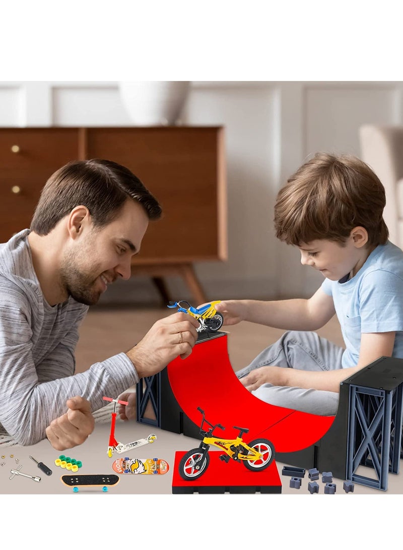 KASTWAVE مجموعة منحدرات سكت بورد نصف أنبوب، سكت بارك دك أكبر، لعبة بارك سكت للأصابع مع منحدرات سكت بورد، سكت بورد، سكوتر أصابع، دراجة أصابع ودراجة نارية للهدايا للأطفال والبالغين - Image 2