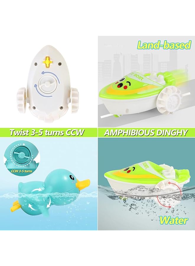 XICEN Bath Toys For Babies 6 12 Months+ Swimming Ducks Amphibious Dinghy Bath Toys For Kids Ages 1 3 No Hole Animal Floating Pool Toys For Toddlers 1 3 Fishing Net Watering Can Baby Bathtub Water Toys - Image 3