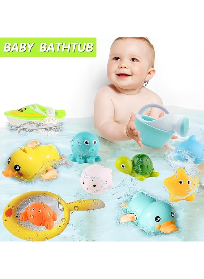 XICEN Bath Toys For Babies 6 12 Months+ Swimming Ducks Amphibious Dinghy Bath Toys For Kids Ages 1 3 No Hole Animal Floating Pool Toys For Toddlers 1 3 Fishing Net Watering Can Baby Bathtub Water Toys - Image 4