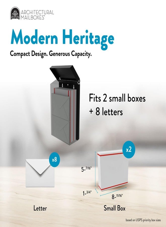 Architectural Mailboxes Modern Heritage™ Vertical Wall-Mounted Mailbox for Outside, Rust-Resistant Galvanized Steel Metal Small Mail Box, Black Modern Wall Mailbox - Image 3