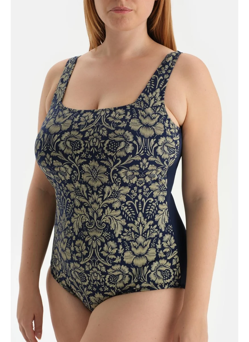 داجي Navy Blue Corset Contouring Swimsuit
