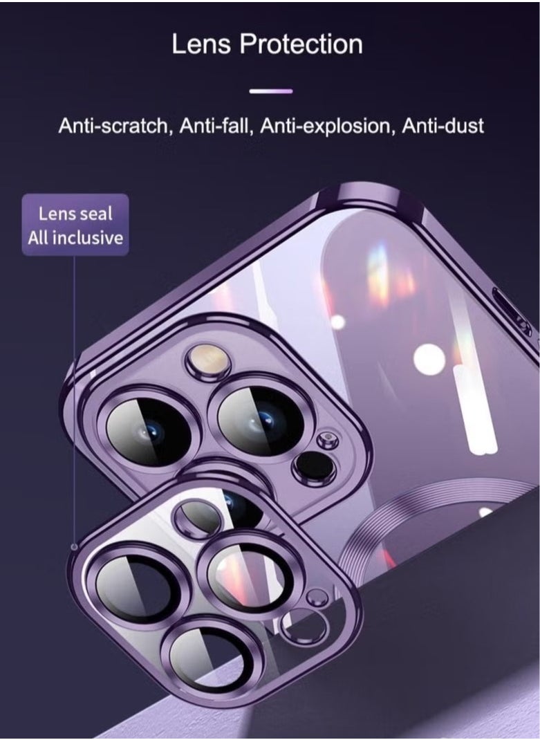 Rock Pow - Magnetic Clear for iPhone 14 Pro Case with Full Camera Lens Protection Perfect Match for MagSafe Military Drop Protection Slim Luxury for Women Girls Men 6.1 inch - Image 1