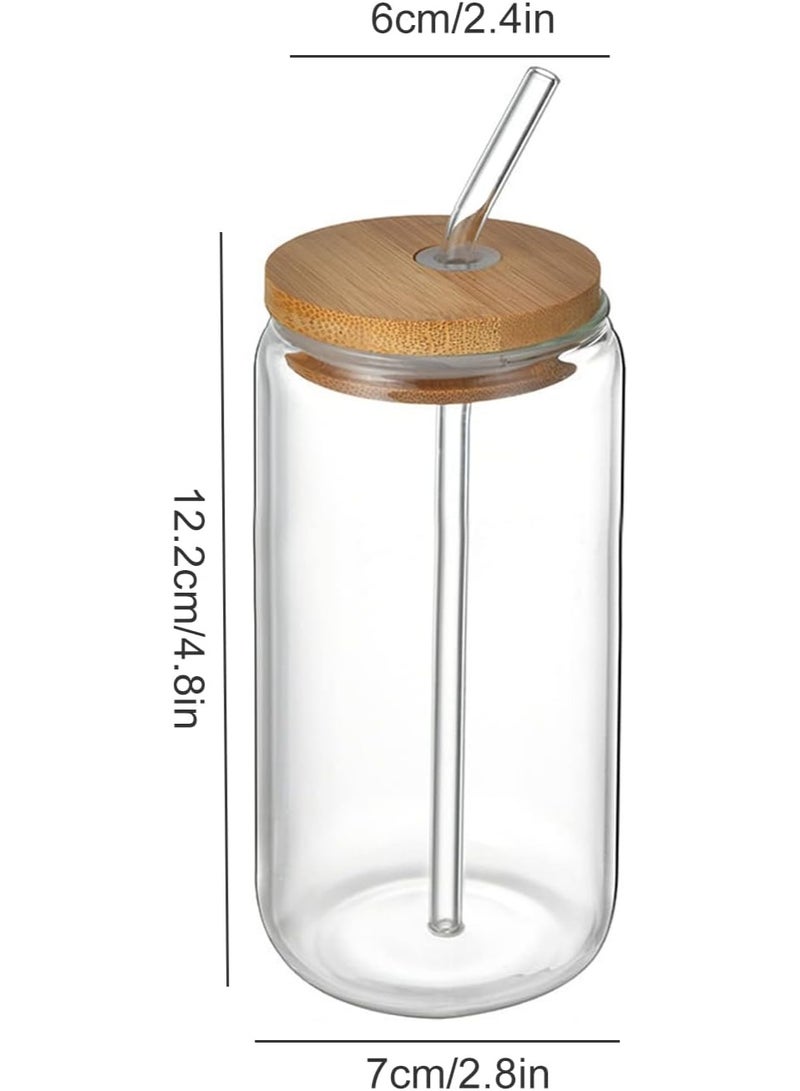 أكواب شرب مع أغطية من البامبو وشفاطات، كوب زجاج للقهوة المثلجة والحليب واللبن والمشروبات والكوكتيل والمياه، طقم من قطعتين - Image 3