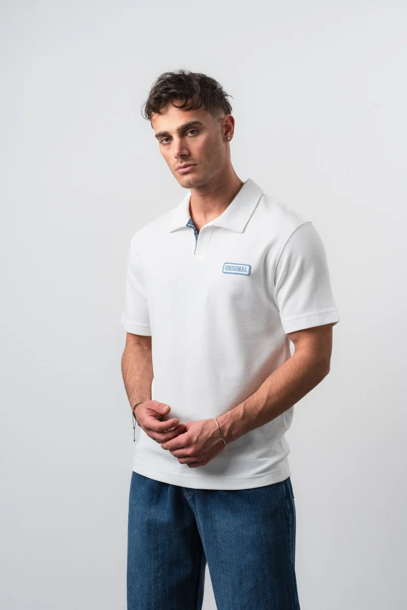 RESPIRE Men's Original Printed Regular Fit Polo Collar T-Shirt, Ecru