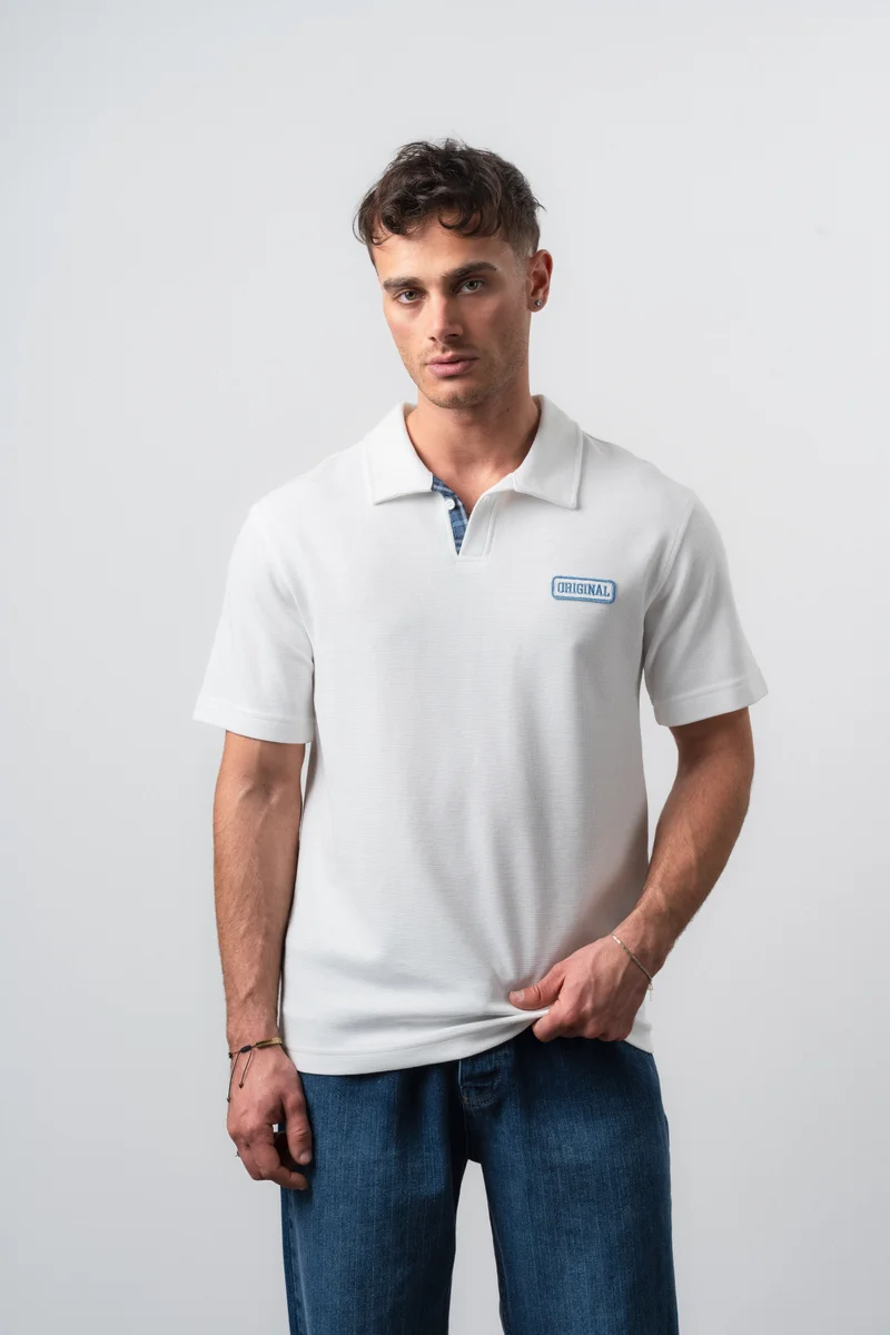 Respire Men's Original Printed Regular Fit Polo Collar T-Shirt, Ecru