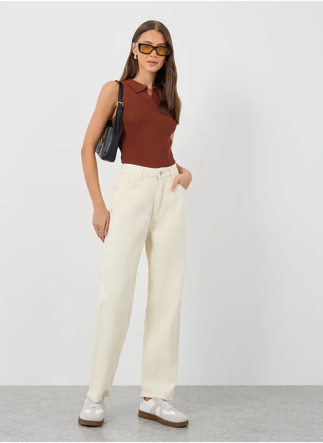 Styli Styli Solid High Rise Tapered Fit Jeans