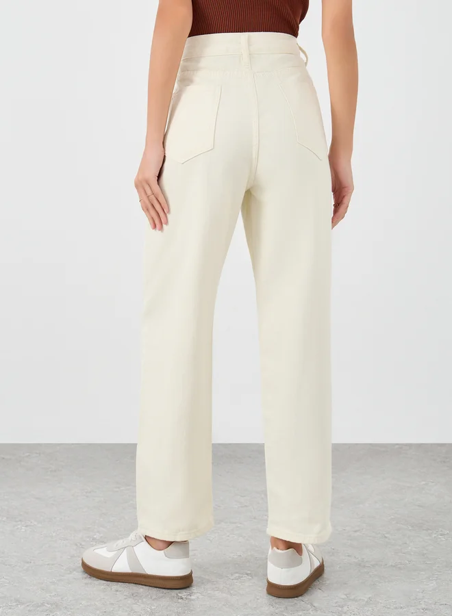 Styli Styli Solid High Rise Tapered Fit Jeans
