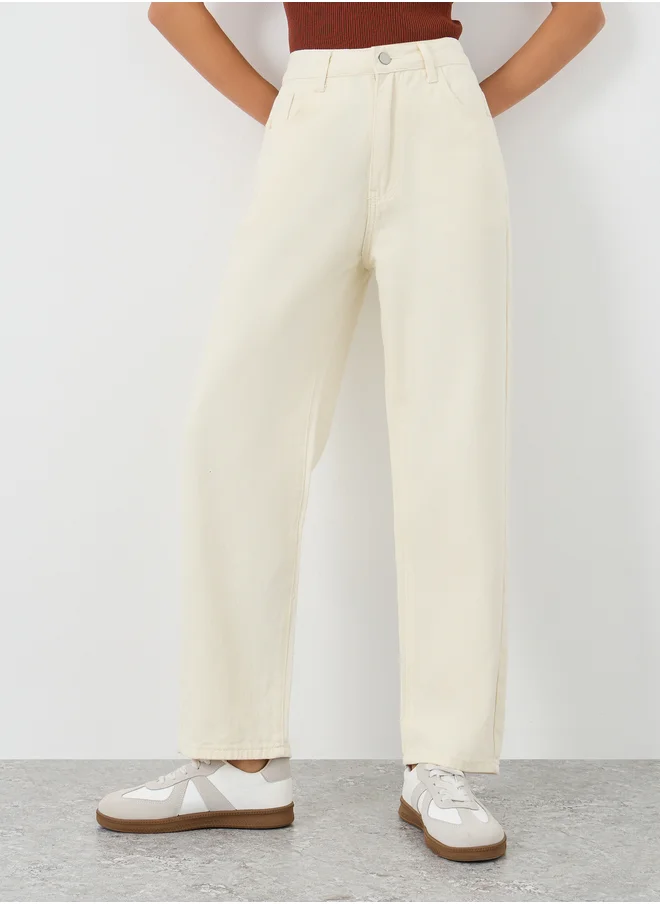 Styli Styli Solid High Rise Tapered Fit Jeans