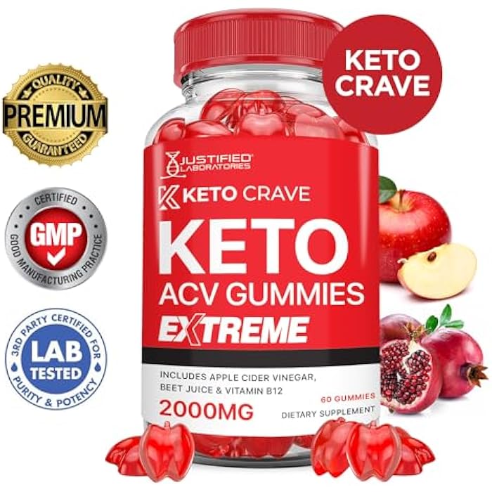 Justified Laboratories (5 Pack) Keto Crave Keto ACV Gummies Extreme 2000MG Keto Crave Keto Gummies Advanced Formula Apple Cider Vinegar with Pomegranate Beet Juice Powder B12 Vegan Non GMO 300 Gummys - Image 2