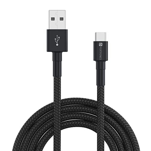 Portronics Konnect B Type C Cable with 3.0A Output, Nylon Braided, Fast Data Sync, Tangle Resistant, 1M Length(Black) - Image 1