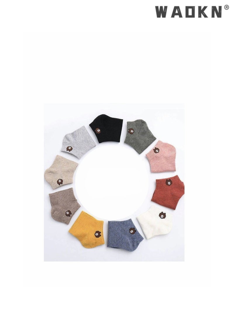 WAOKN 10 PCS Teddy Bear Socks for Women, Suitable for Spring and Summer Four Seasons, Ins Style,Thin Ankle Lightweight BreathableSocks Boat Socks, Short Socks(10 Colors)  - Image 2