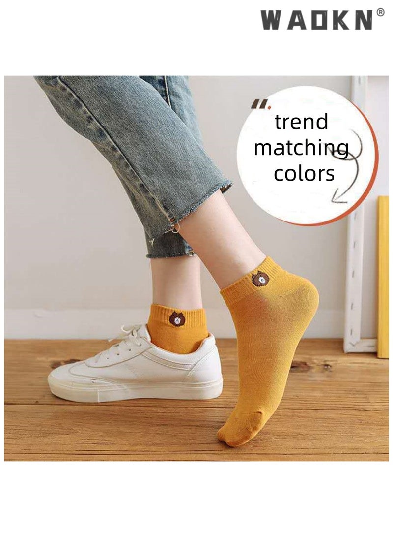 WAOKN 10 PCS Teddy Bear Socks for Women, Suitable for Spring and Summer Four Seasons, Ins Style,Thin Ankle Lightweight BreathableSocks Boat Socks, Short Socks(10 Colors)  - Image 4
