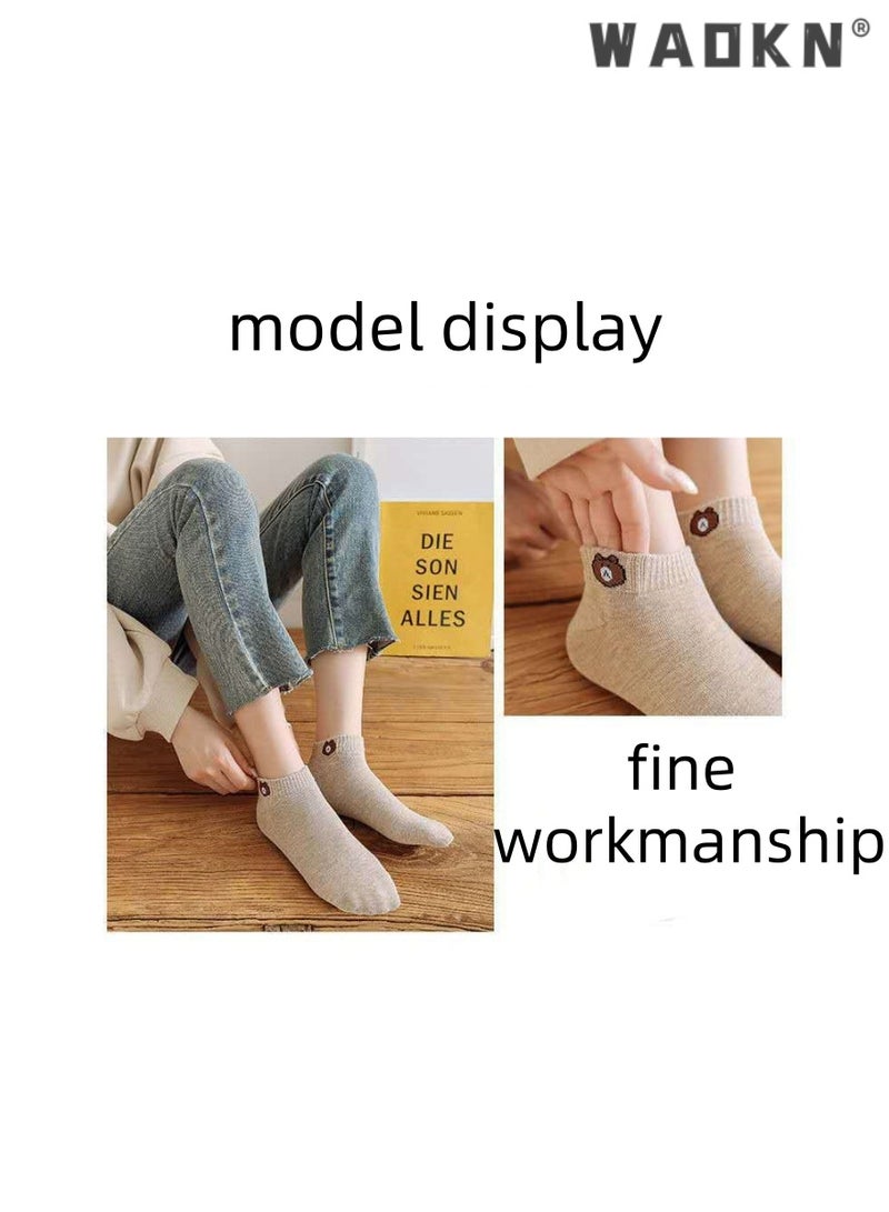 WAOKN 10 PCS Teddy Bear Socks for Women, Suitable for Spring and Summer Four Seasons, Ins Style,Thin Ankle Lightweight BreathableSocks Boat Socks, Short Socks(10 Colors)  - Image 5