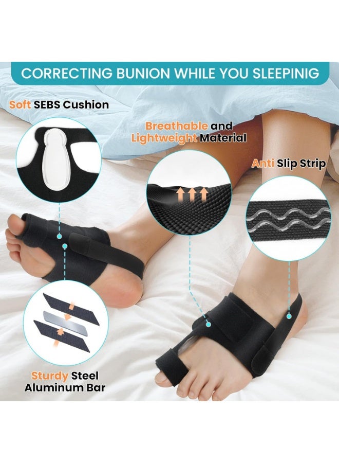 YelaJoy 2 Pack Bunion Corrector for Women and Men, Adjustable Big Toe Straightener for Bunion Relief-Hallux Valgus Pain Relief, Breathable Toe Corrector Brace Day and Night, Washable (Black) - Image 2