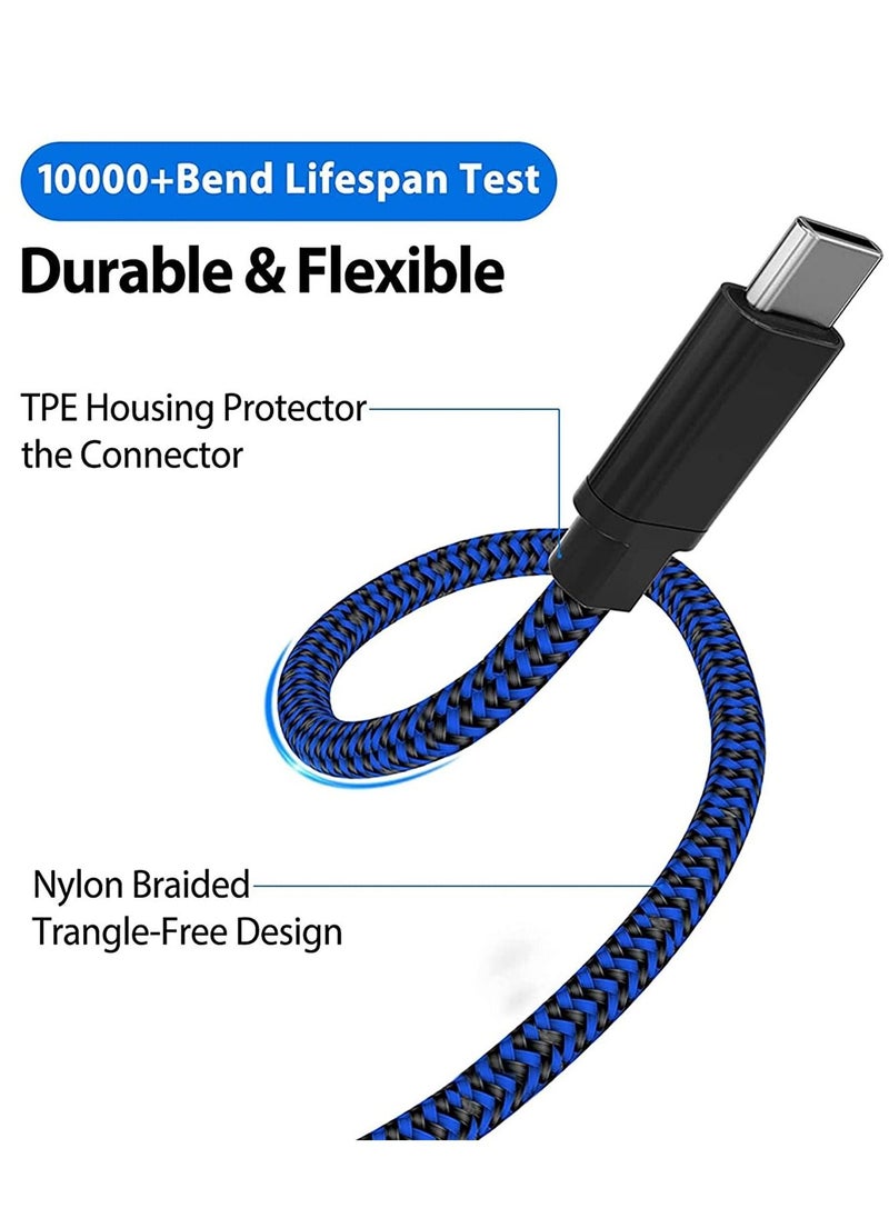 PS5 Controller Charger Cable Nylon Braided USB Type-C High-Speed Sync Charging Cord Compatible for Switch Pro/Nintendo Switch, Xbox Series X/S Controller, Cellphone, Laptop 2 Pcs 3M（Black &Blue）