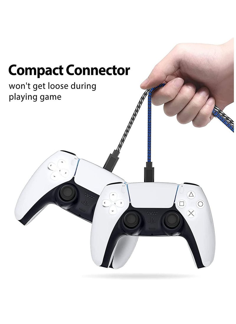 PS5 Controller Charger Cable Nylon Braided USB Type-C High-Speed Sync Charging Cord Compatible for Switch Pro/Nintendo Switch, Xbox Series X/S Controller, Cellphone, Laptop 2 Pcs 3M（Black &Blue）