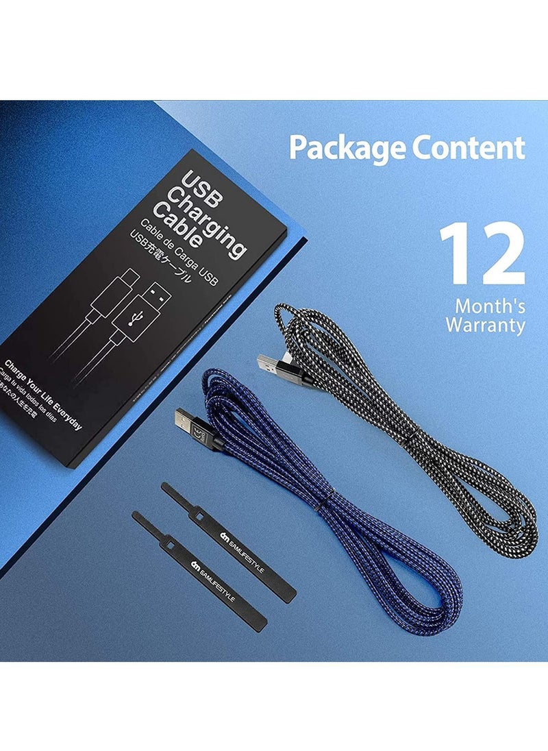 PS5 Controller Charger Cable Nylon Braided USB Type-C High-Speed Sync Charging Cord Compatible for Switch Pro/Nintendo Switch, Xbox Series X/S Controller, Cellphone, Laptop 2 Pcs 3M（Black &Blue）