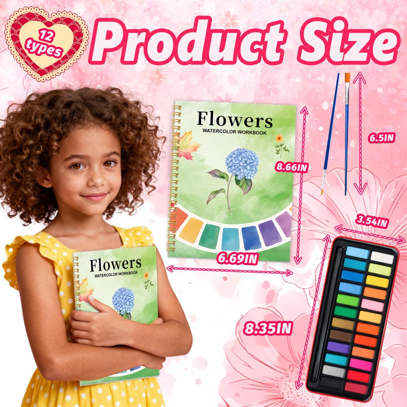 Cbcmpica Watercolor Workbook - Coloring Book Beginner Friendly Painting Kit, Watercolor Workbooks for Adults with 24 Colors Paint, Exploration Gift for Adults Teens (Flowers) - Image 3