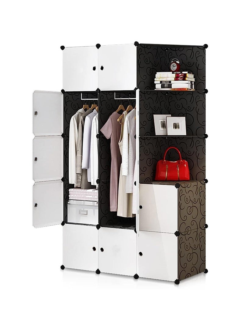 والالا خزانات محمولة، خزانة ملابس مكعبة، 15 مكعبًا، خزانة تخزين معيارية مع 2 سكة تعليق وباب، خزانة منظمة كبيرة، مجموعة دولاب غرفة النوم، صندوق بلاستيكي، خزانة ملابس للكتب، الألعاب، المناشف، الأحذية - Image 1