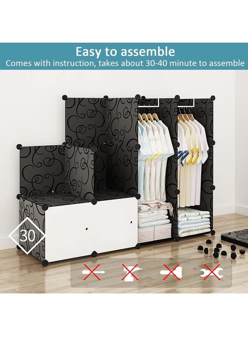 والالا خزانات محمولة، خزانة ملابس مكعبة، 15 مكعبًا، خزانة تخزين معيارية مع 2 سكة تعليق وباب، خزانة منظمة كبيرة، مجموعة دولاب غرفة النوم، صندوق بلاستيكي، خزانة ملابس للكتب، الألعاب، المناشف، الأحذية - Image 4