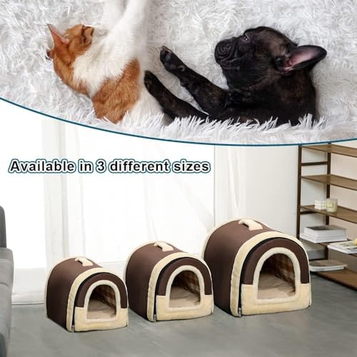 KOZI PET Igloo Dog House, Portable Cat Igloo Bed with Removable Cushion, 2 in 1 Washable Cozy Dog Igloo Bed Cat Cave, Foldable Non-Slip Warm for Pets Puppy Kitten Rabbit (Brown, S) - Image 3