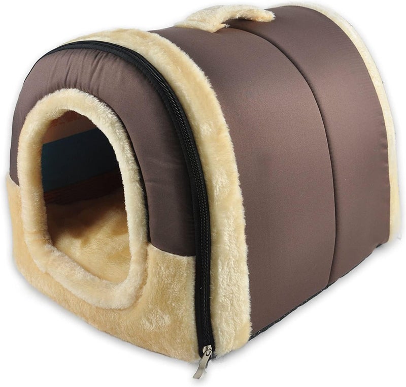 KOZI PET Igloo Dog House, Portable Cat Igloo Bed with Removable Cushion, 2 in 1 Washable Cozy Dog Igloo Bed Cat Cave, Foldable Non-Slip Warm for Pets Puppy Kitten Rabbit (Brown, S) - Image 1